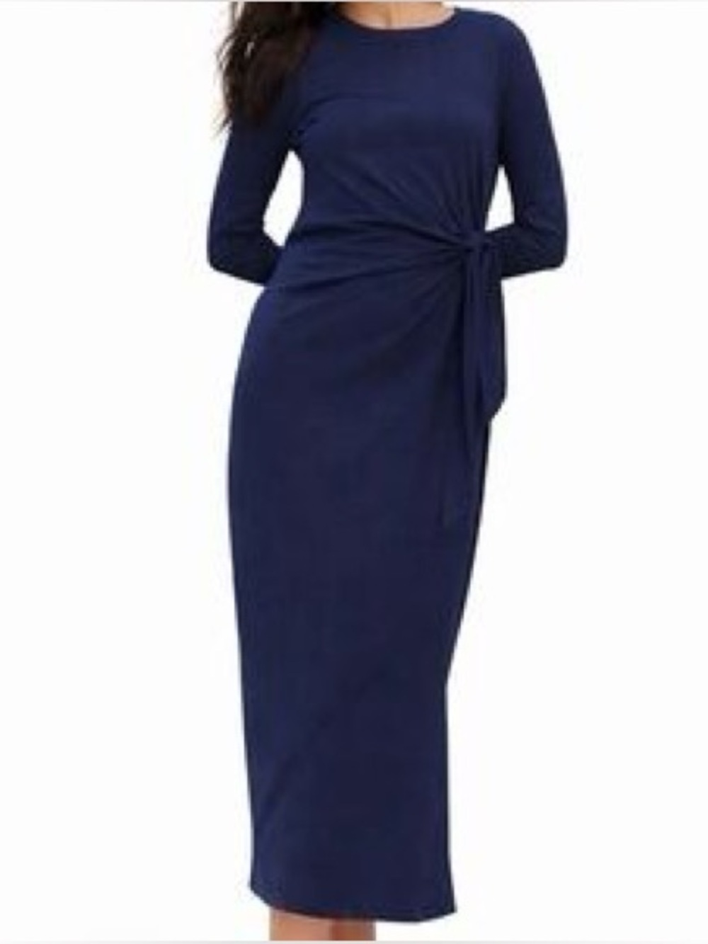 Daily Practice by Anthropologie Tie Breaker Long-Sleeve Midi Dress navy blue xs